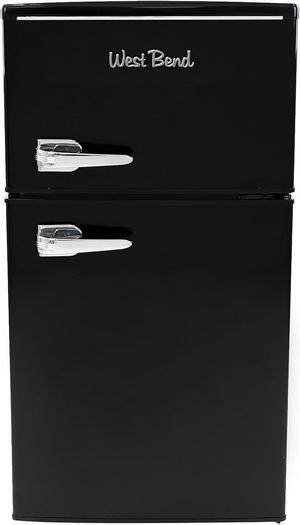 West Bend Mini Fridge with Freezer Retro-Styled for Home Office or Dorm, Manual Defrost and Adjustable Temperature, 3 Cu.Ft, Black