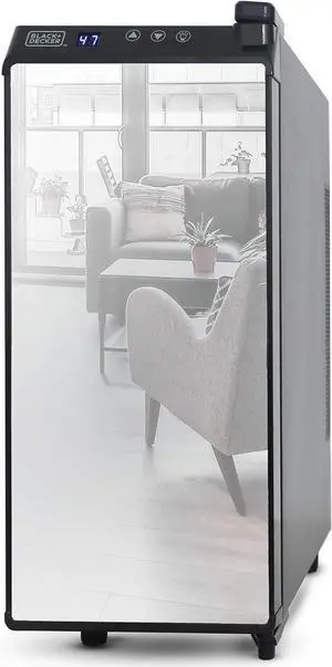 BLACK+DECKER Wine Fridge 12 Bottles, Thermoelectric Wine Cooler Refrigerator with Mirrored Front, Freestanding 12 Bottle Wine Fridge, BD60336