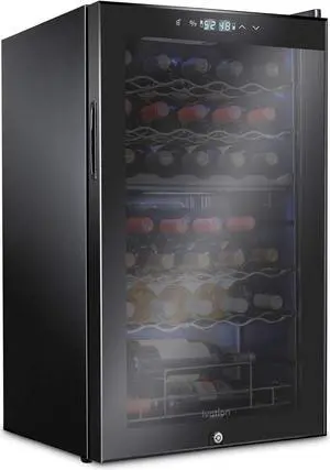 Ivation 33 Bottle Dual Zone Wine Cooler Refrigerator w/Lock | Large Freestanding Wine Cellar For Red, White, Champagne & Sparkling Wine | 41f-64f Digital Temperature Control Fridge Glass Door Black
