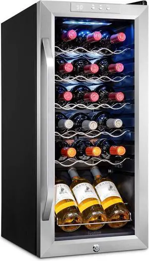 Ivation 18 Bottle Compressor Wine Cooler Refrigerator w/Lock | Large Freestanding Wine Cellar For Red, White, Champagne or Sparkling Wine | 41f-64f Digital Temperature Control Fridge Stainless Steel