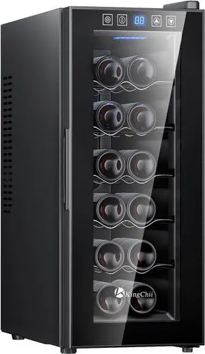 KingChii 12 Bottle Thermoelectric Wine Cooler Refrigerator Advanced Cooling Technology, Stainless Steel & Tempered Glass For Red Wine, Champagne for Home, Kitchen, or Office