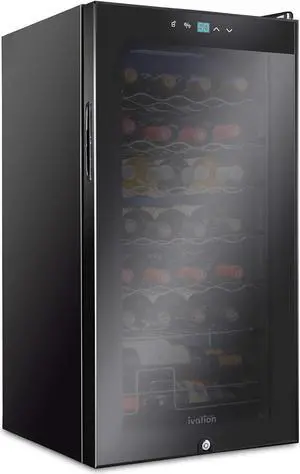 Ivation 28 Bottle Compressor Wine Cooler Refrigerator w/Lock | Large Freestanding Wine Cellar For Red, White, Champagne or Sparkling Wine | 41f-64f Digital Temperature Control Fridge Glass Door Black