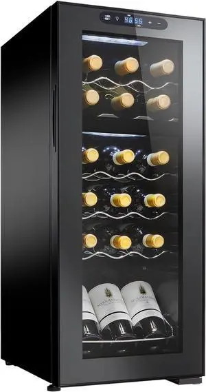 Wine Enthusiast 18 Bottle Dual Zone MAX Compressor Wine Cooler - Freestanding Refrigerator with Split Storage & Temperature, Digital Touchscreen, & LED Display