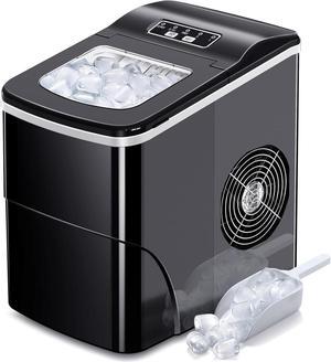 Ice Makers Countertop with Self-Cleaning, 26.5lbs/24hrs, 9 Cubes Ready in 6 Mins, Portable Ice Machine with 2 Sizes Bullet Ice/Ice Scoop/Basket for Home/Kitchen/Office/Bar/Party, Black