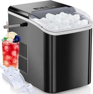 Countertop Ice Maker, Portable Ice Machine Self-Cleaning, 9 Cubes in 6 Mins, 26.5Lbs/24H, 2 Sizes of Bullet Ice, Ice Scoop, Basket & Handle, Ice Cube Maker for Home Kitchen Party,1.5 L, Black