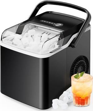 Countertop Ice Maker, 9 Cubes Ready in 6 Mins, 26lbs in 24Hrs, Portable Ice Machine with Self-Cleaning, 2 Sizes of Bullet Ice for Home/Kitchen/Party/RV, Black