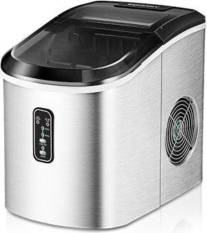 Ice Maker Machine Countertop, 26 lbs in 24 Hours, 9 Cubes Ready in 8 Mins, Electric ice maker and Compact potable ice maker with Ice Scoop and Basket. Perfect for Home/Kitchen/Office.(Sliver)
