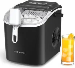 CROWNFUL Ice Maker Countertop with Handle, Self-Cleaning Ice Maker with Scoop and Basket,26lbs/24H,9 Cubes in 6 Mins,Portable Small Ice Machine with Scoop and Basket for Home Kitchen Office Bar Party