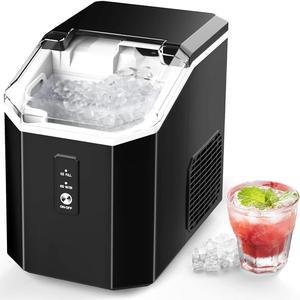 Nugget Ice Maker Countertop, Crushed Chewable Ice Maker, Self Cleaning Ice Makers with One-Click Operation, 34Lbs/24H, Pebble Portable Ice Machine with Ice Scoop for Home Bar Camping RV