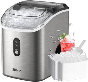 Nugget Countertop Ice Maker, Silonn Chewable Pellet Ice Machine with Self-Cleaning Function, 33lbs/24H, Portable Ice Makers for Home, Kitchen, Office, Stainless Steel