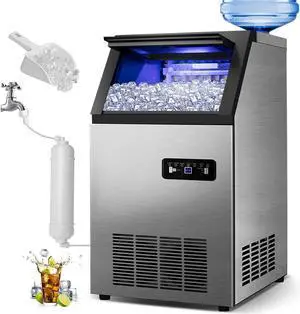 Commercial Ice Maker Machine 120Lbs/24H with 35Lbs Ice Capacity, 45Pcs Clear Ice Cubes Ready in 11-20Mins, Stainless Steel Under Counter Freestanding Large Ice Machine, 2 Water Inlet Modes