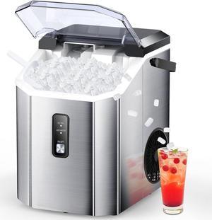 Nugget Stainless Steel Ice Maker, 10,000pcs/33lbs/Day, Portable Handheld Nugget Ice Maker Machine with Handle, Ice Makers Countertop Self-Cleaning, Ice Scoop and Basket, Silver