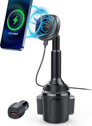 OQTIQ for MagSafe Cup Holder Wireless Car Charger Mount Magnetic Phone Charger Mount Heat-Dissipating System Fast Charging Phone Holder for iPhone 16 15 14 13 12 Pro Max Plus Mini with QC 3.0 Adapter
