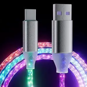 3.3ft/1m Type C Cable Led Light Up Charger Cord Visible 7 Colors RGB Gradual Changing Shining 3A Fast Charging USB A to USB C Data Sync Cord for Samsung Galaxy S21 S20 S10/S9/Note 20/10/9/8