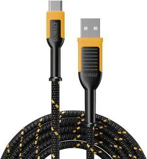DEWALT Type C to USB Cable  Reinforced Braided Cable for USB to USB-C  Type C Fast Charging USB-C to USB-A Cable  Fast Charging Cord Type C  6 ft