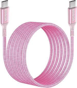 60W USB C to USB C Cable 10ft Pink Long Type-C Fast Charging Charger Cord Compatible with iPhone 15/15 Pro/15 Plus/15 Pro Max,Samsung Galaxy S23 S22 Note 20 10,Pixel 7,/Air