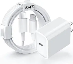 iPhone Charger Fast Charging 10 FT [MFi Certified], PD 20W USB C Wall Charger Block with 10FT Long Type C to Lightning Fast Charging Data Sync Cable Compatible with iPhone 14 13 12 11 XS XR X 8 iPad