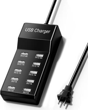 USB Charging Station Charging Station 50w10A 10-Port USB Charger, Multiport USB Charger Station Hub, Compatible with iPhone, Galaxy, iPad Tablet, and Other USB Charging Devices (Black)