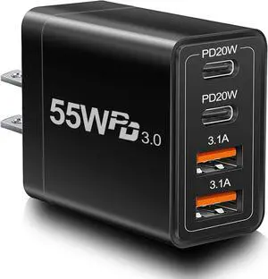55W USB C Charger Block Dual USB C Charger, CARZONJX 4 Port Type C Fast Charging Block QC+PD Power Adapter Wall Charger Plug for iPhone 16 15 14 13 12 11 Plus Pro Max, Galaxy, Tablet and More