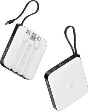 Portable Charger with Built-in Cables 10000mAh Battery Pack PD 20W for iPhone 22.5W USB C Travel Power Bank for iPhone 15 14 13  Galaxy S23 S22 Google Android  Whtie