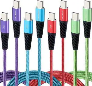 Bynccea USB C to USB C Charger Cable 4-Pack 10ft Fast Charging USB C Cable, Nylon Braided 60W(5A) Type C to Type C Charging Cable for Phone 16 15/15 Pro/15 Plus/15 Pro Max S22 S23 Note 20