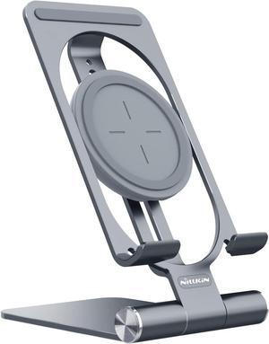 Nillkin Fast Wireless Charger - Metal Foldable and Adjustable Wireless Charging Stand for iPhone 15 14 13 12, Samsung Galaxy S24 S23 S22 S21 Ultra/Plus and Android Phones, PowerHold Mini Space Grey