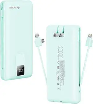 Charmast Portable Charger with Built-in Cables and Wall Plug, 20000mAh 20W USB C Power Bank Fast Charging Battery Pack Compatible with iPhone iPhone 15/14/13 Series, Samsung Google iPad etc