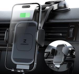 ZeeHoo Wireless Car Charger, 15w Fast Charging, Auto Clamping Car Phone Mount, Cell Phone Holder Charger, for iPhone 15 14 13 12 11 Pro Max Xs, Samsung Galaxy S23+ S22, Etc.(Grey)