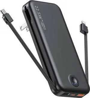 Portable Charger with Built in Cable and AC Wall Plug, USB C Power Bank 12000mAh 22.5W Super Fast Charging, Lightweight Portable Phone Charger Travel Battery Pack for iPhone, Samsung, Tablets