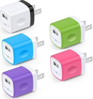 Charging Block,Charger Box,5Pack Travel Single Port USB Wall Charger Brick Cubes for iPhone 16/15/14/13/12/X/8/8 Plus/7/6S/Samsung Galaxy S25 S24 S23 S22 A14 S10e S10 S9 S8/S7/S6/Note 9,LG G8 G7,Moto