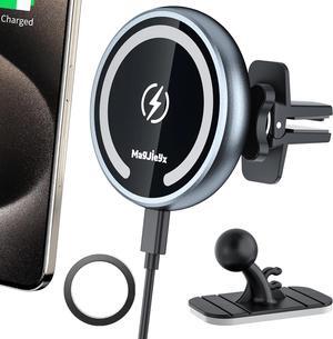 for Magsafe Car Mount Wireless Charger Magnetic Fast Charging Compatible with iPhone 16,15,14,13,12,Pro Max,Mini,Magsafe Case, Air Vent and Stick On Dashboard Car Phone Holder