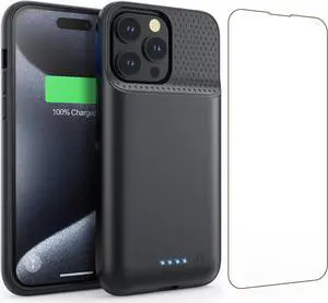 Battery Case for iPhone 15Pro Max, Upgrade 8600mah Portable Slim Battery Charging Case, 15W Fast Charging Rechargeable Protective Extended Charger Cover for iPhone 15 Pro Max (6.7 inch)-Black