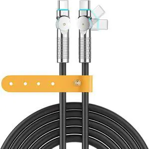 USB C to USB C Cable 240W 10FT, 180° Rotating Head with LED Type C Charger Cable Fast Charge for iPhone 15/15Pro/15Plus/15ProMax, Air,iPad Pro,Pixel,Samsung Galaxy S23/S24 Ultra-Black
