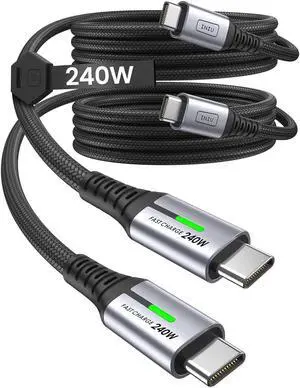 INIU 240W USB-C Charge Cable 2m 2-Pack, PD Fast Charging USB C to USB C Cable, Braided Type C to C Phone Charger Cord for iPhone 15 Pro Max Samsung S24 S23 Laptops iPad Switch Steam Deck etc.