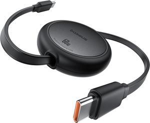 Baseus USB C Cable, 60W Ultra Mini Retractable USB C to USB C PD 3A Fast Charging Cable, 4-Stage Length Preset USB Type C Charger Cable for iPhone 15/Pro/Plus/Max, , iPad Pro, Galaxy S24/S23