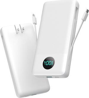 Portable Charger 33800mAh USB C Power Bank with Built-in Cables & AC Wall Plug,25W Fast Charging+QC 4.0 Phone Charger,4 Output LCD Display Battery Pack Compatible with iPhone16/15,Samsung,Android etc