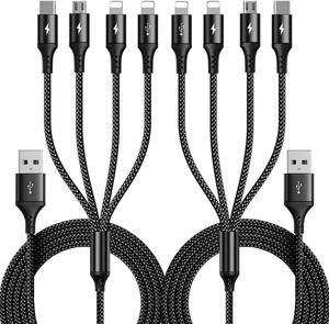RULUS Long Multi Charging Cable [2Pack/10Ft] Multi USB Cable 4 in 1 Fast Charger Cord Braided USB Cable with IP/Type C/Micro USB Port Multiple USB Charger Cable for Cell Phones Tablets & More