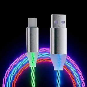 6.6ft/2m USB Cable 3A Type C Led Light Up Charging Cord 7 Colors RGB Gradual Changing Shining QC3.0 Fast Phone Charger Cord for Galaxy S20/S10/S9 Plus/Note 20/Switch/LG V30