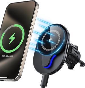 SODI Mag-Safe Car Mount, 15W Fast Charge Magnetic Phone Holder for Car Vent, 360° Rotation & LED Indicator, Universal Fit for iPhone 16/15/14/13/12 Series with MagSafe Case Strong Vent Clip