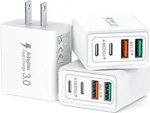 [3 Pack] USB C Charger Block, 40W 4-Port PD+QC Power Adapter USB C Wall Charger Plug Multiport Type C Fast Charging Block Cube Brick for iPhone 15 14 13 12 11 Pro Max XS XR 8 7, iPad Pro Mini, Samsung