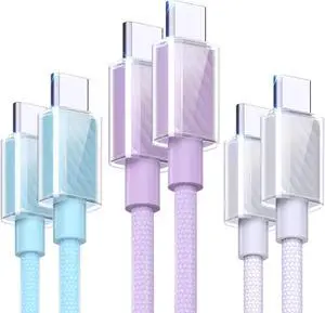 2024 New USB C Cable 60W, Ice Cool USBC to USBC Cable 3Pack[3/6/6ft][Fast Charging&Lower Temp]USB C to USB C Cable Type C Charger Cord for iPhone 15/15 Pro Max,, iPad, Samsung Galaxy S23