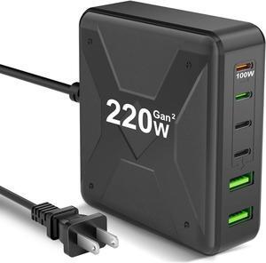 USB C Charger, 220W USB C Charging Station 6-Port Fast Charger, 100W USB C Laptop Charger USB C Charger Block for /Air,iPad Series, iPhone 14/13Pro Max/12 Samsung Galaxy Note