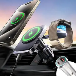 LISEN 2 in 1 for 18W MagSafe Car Mount Charger [2024 Upgrade] Wireless Car Vent Charger Magnetic Car Phone Holder Mount for iPhone Car Accessories for iPhone 15 14 13 12 Pro Max Plus Apple Watch