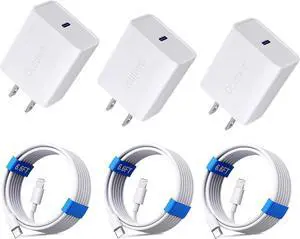 for iPhone Charger Fast Charging [MFi Certified] 3Pack 20W PD USB C Wall Charger Block with 6.6ft USB C to Lightning Cable Compatible with iPhone14 13 12 11 Pro Max Mini Xs Xr iPad & More
