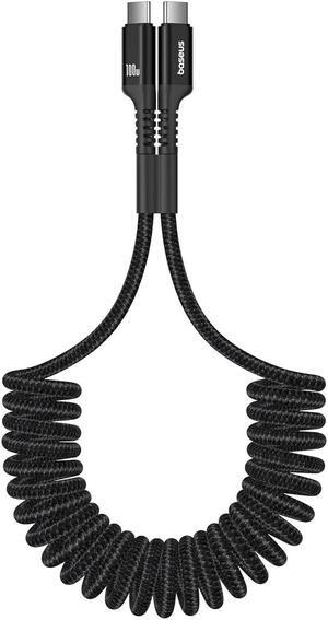 Baseus USB C Cable for Car, PD 100W 5A Fast Charging USB C Carplay Cable, Coiled USB C to USB C Charger Cord Compatible with iPhone15/Pro/Plus/Pro Max, Samsung Galaxy S23 S22 S21, Note 20 10 (3.3ft)