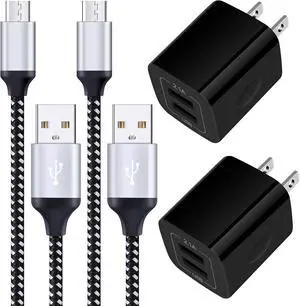 Android Charger, 2-Pack 2.1A Dual Port USB Charging Block Charger Plug with 6FT Fast Charging Micro USB Cable Phone Chargers Android Cord for Samsung Galaxy S7 S6 S5 J7V J7 J8 Note 5,LG K40 K30 K20 G3