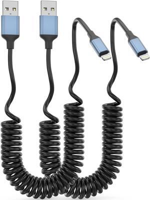 Coiled Lightning Cable for Car, [MFi Certified] 2Pack Retractable iPhone Charger Cord Apple Car Play USB to Lightning Cable 3FT Coiled iPhone Charger Cord for iPhone14/13/12/11/8/7/Plus/6S iPad/iPod