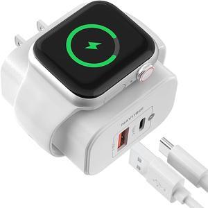 3-in-1 Charger Block, Built-in Watch Charger, 20W Portable Dual Port Charging Brick USB C Wall Plug, Suitable for Apple Watch 9/8/7/6/5/4/3/2/1/SE/Ultra, iPhone 16/15/14/13/12 Series