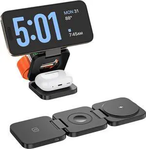 3 in 1 Charging Station for Apple, Mag-Safe Portable Charger Dock, Foldable Travel Charger for Apple Multiple Devices, Wireless Charger for iPhone 15 14 13 12, for Apple Watch, for
