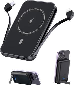 for Magnetic Power Bank, 6800mAh Wireless Portable Charger with PD30W Fast Charging, Mag-Safe Battery Pack Built-in 2 Output Cables for iPhone 15/14/13/12 Series(Black)